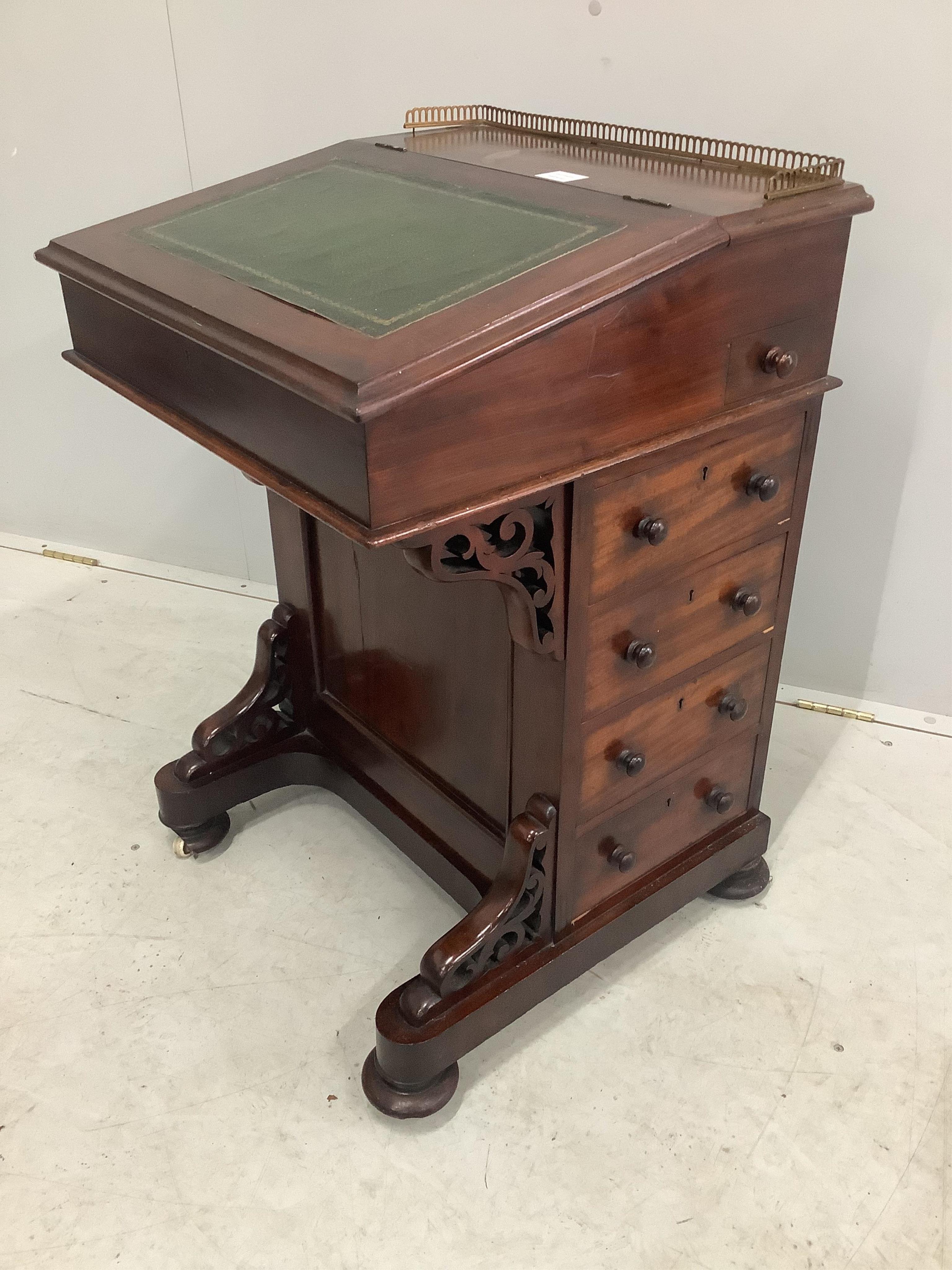 A late Victorian mahogany Davenport, width 55cm. Condition - poor